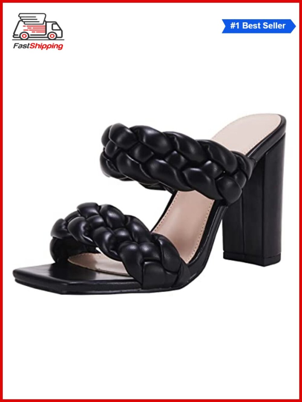 Faux Leather Braided Chunky Heel Open Toe Sandals